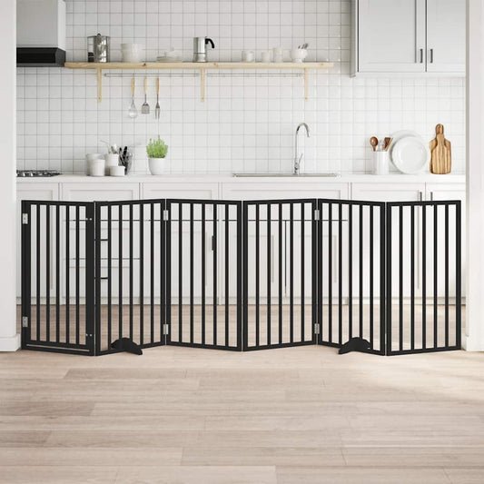 Dog Gate with Door Foldable 6 Panels Black 300 cm Poplar Wood