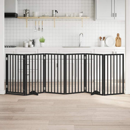 Dog Gate with Door Foldable 6 Panels Black 300 cm Poplar Wood