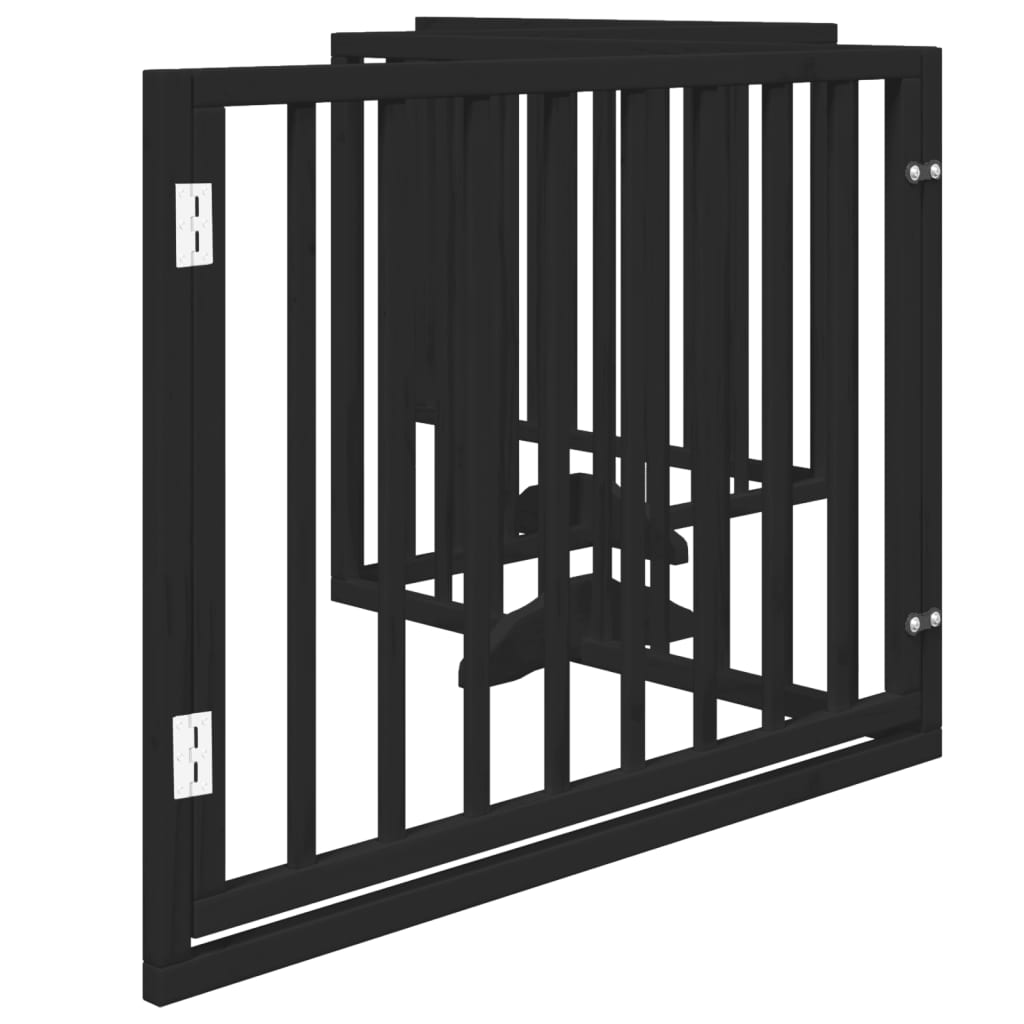 Dog Gate with Door Foldable 4 Panels Black 320 cm Poplar Wood