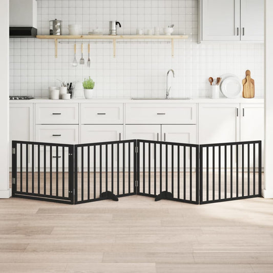 Dog Gate with Door Foldable 4 Panels Black 320 cm Poplar Wood