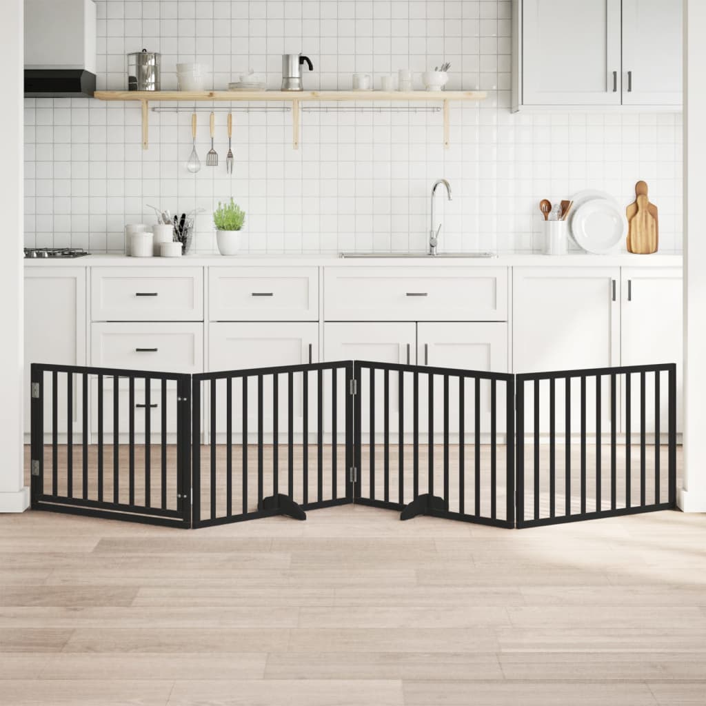 Dog Gate with Door Foldable 4 Panels Black 320 cm Poplar Wood