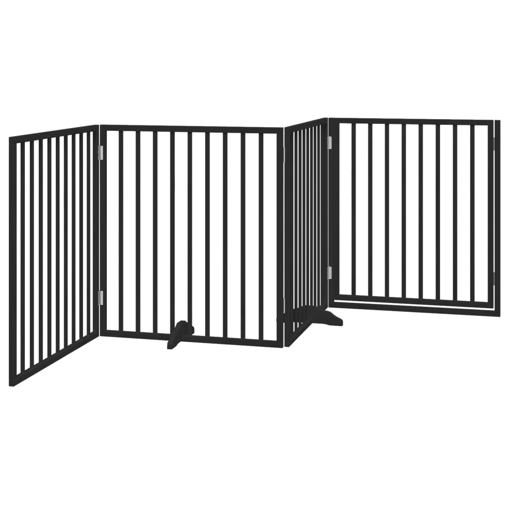 Dog Gate with Door Foldable 4 Panels Black 320 cm Poplar Wood