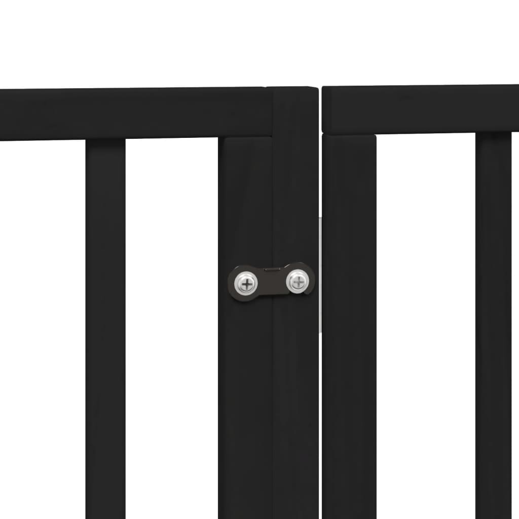 Dog Gate with Door Foldable 4 Panels Black 320 cm Poplar Wood
