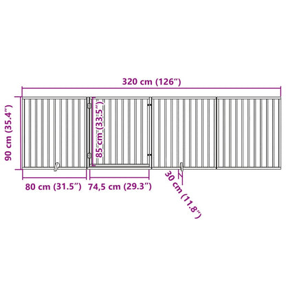 Dog Gate with Door Foldable 4 Panels Black 320 cm Poplar Wood