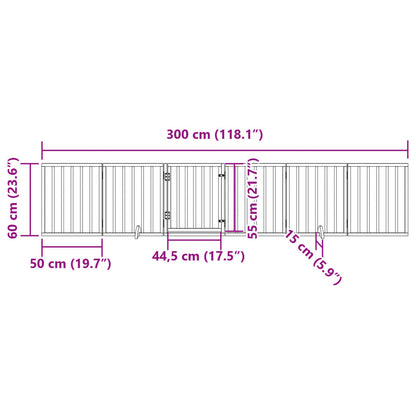 Dog Gate with Door Foldable 6 Panels Brown 300 cm Poplar Wood
