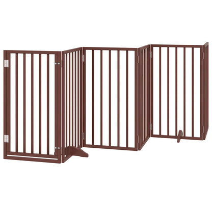 Dog Gate with Door Foldable 6 Panels Brown 300 cm Poplar Wood