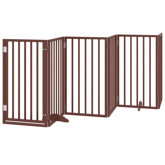 Dog Gate with Door Foldable 6 Panels Brown 300 cm Poplar Wood