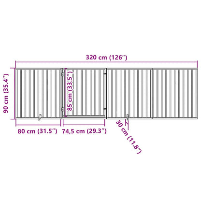 Dog Gate with Door Foldable 4 Panels Brown 320 cm Poplar Wood