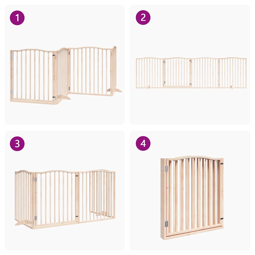 Dog Gate with Door Foldable 4 Panels 320 cm Poplar Wood