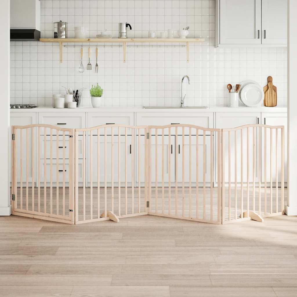 Dog Gate with Door Foldable 4 Panels 320 cm Poplar Wood