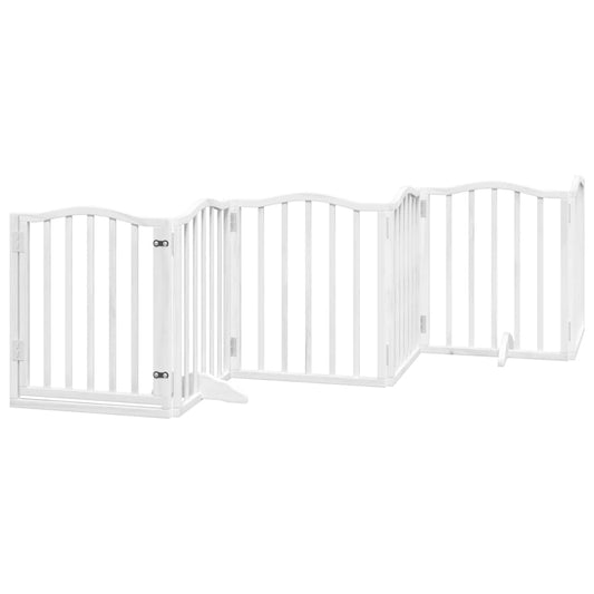 Dog Gate with Door Foldable 6 Panels White 300 cm Poplar Wood