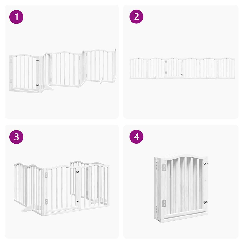 Dog Gate with Door Foldable 6 Panels White 300 cm Poplar Wood