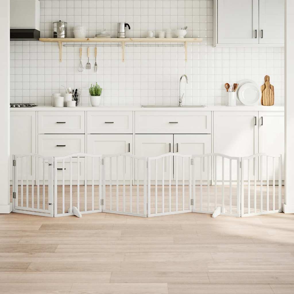 Dog Gate with Door Foldable 6 Panels White 300 cm Poplar Wood