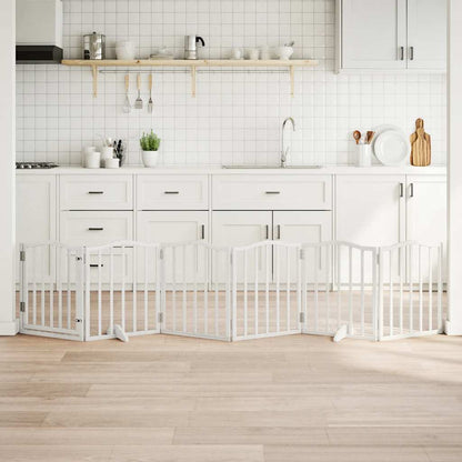 Dog Gate with Door Foldable 6 Panels White 300 cm Poplar Wood