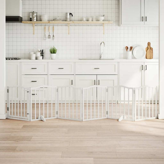 Dog Gate with Door Foldable 6 Panels White 300 cm Poplar Wood