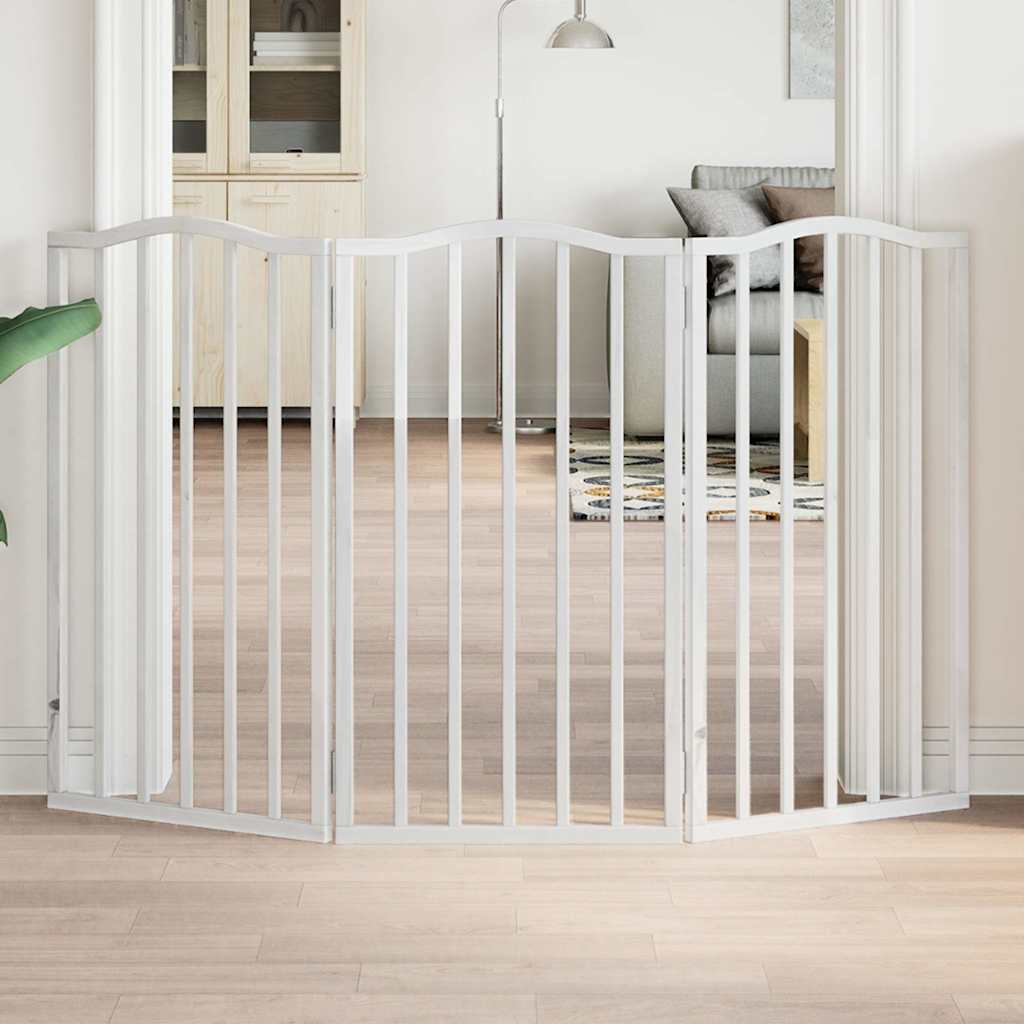 Dog Gate Foldable 3 Panels White 150 cm Poplar Wood