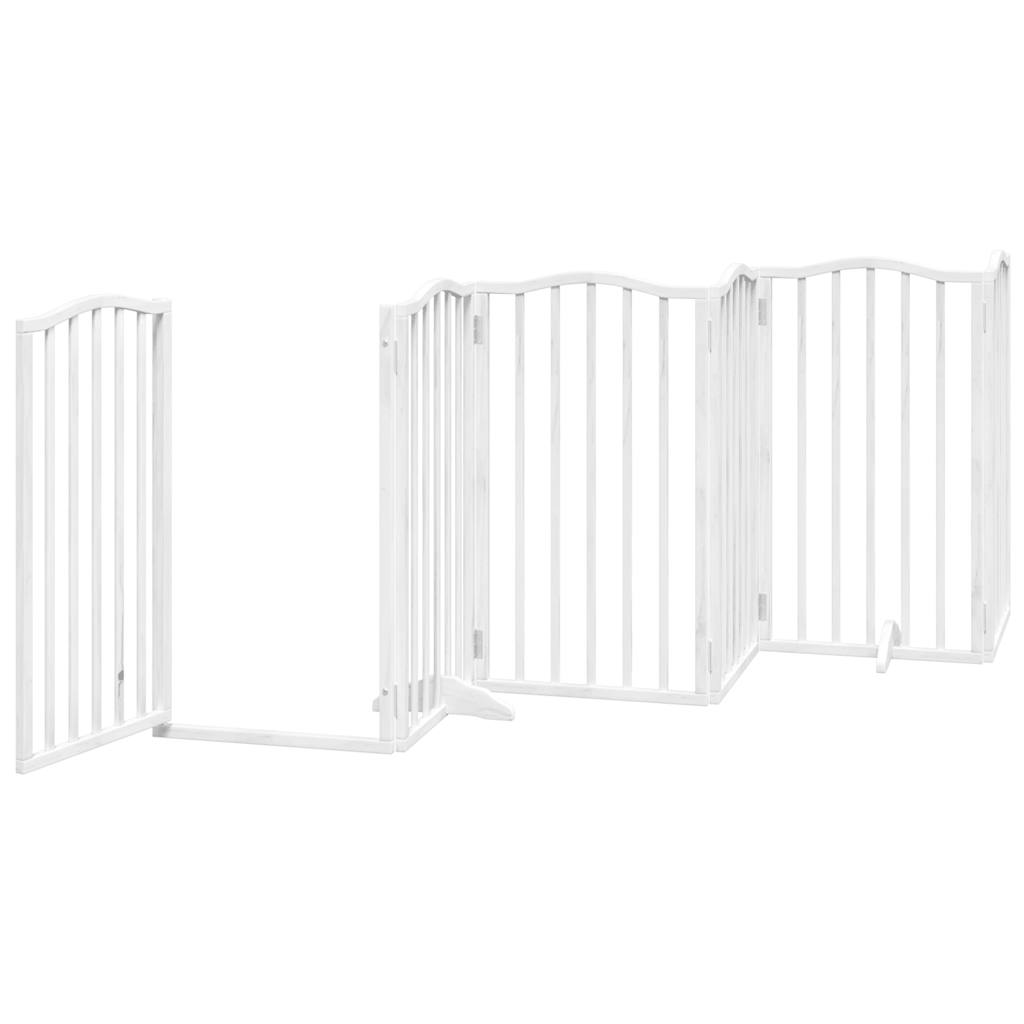 Dog Gate with Door Foldable 6 Panels White 300 cm Poplar Wood