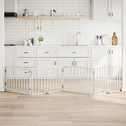 Dog Gate with Door Foldable 4 Panels White 320 cm Poplar Wood