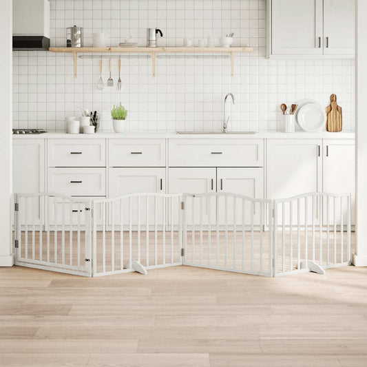 Dog Gate with Door Foldable 4 Panels White 320 cm Poplar Wood
