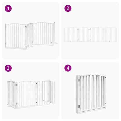 Dog Gate with Door Foldable 4 Panels White 320 cm Poplar Wood