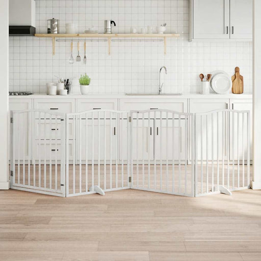 Dog Gate with Door Foldable 4 Panels White 320 cm Poplar Wood
