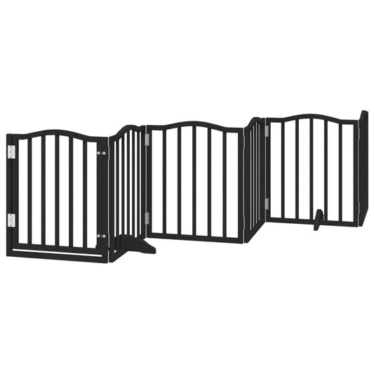 Dog Gate with Door Foldable 6 Panels Black 300 cm Poplar Wood