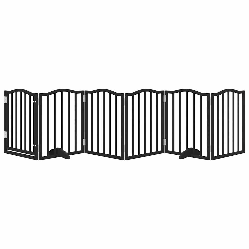 Dog Gate with Door Foldable 6 Panels Black 300 cm Poplar Wood