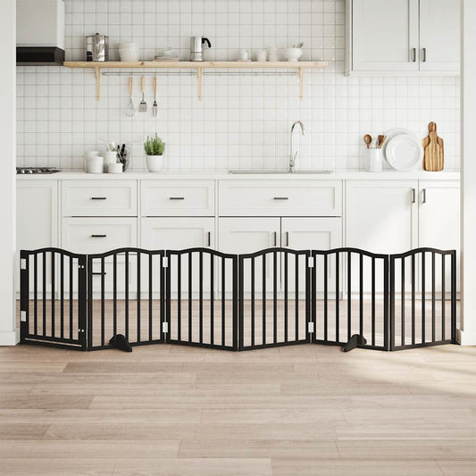 Dog Gate with Door Foldable 6 Panels Black 300 cm Poplar Wood