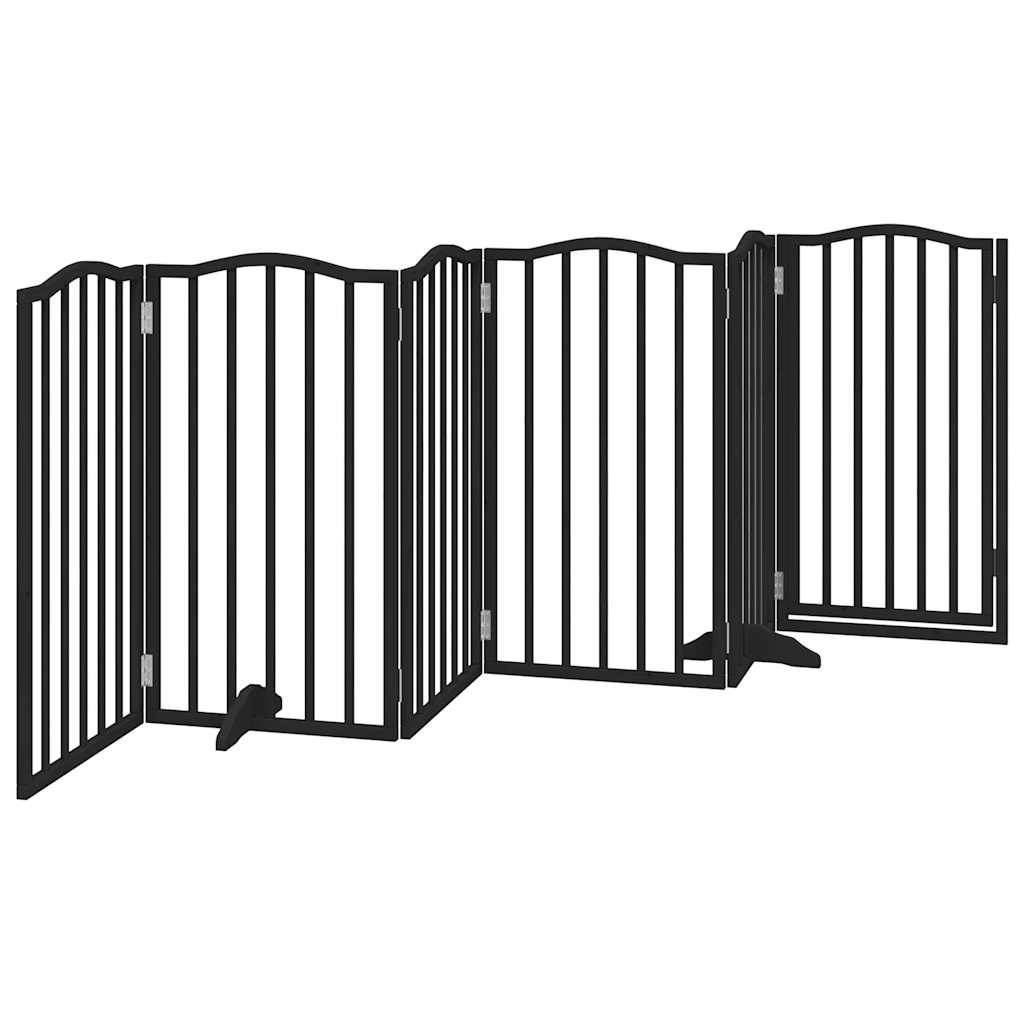 Dog Gate with Door Foldable 6 Panels Black 300 cm Poplar Wood