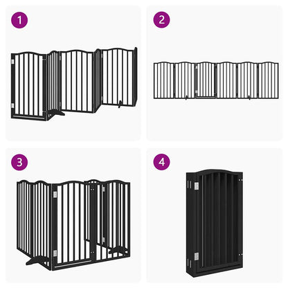 Dog Gate with Door Foldable 6 Panels Black 300 cm Poplar Wood