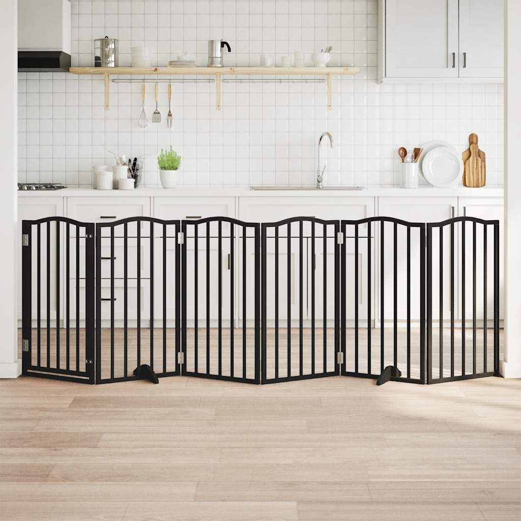 Dog Gate with Door Foldable 6 Panels Black 300 cm Poplar Wood