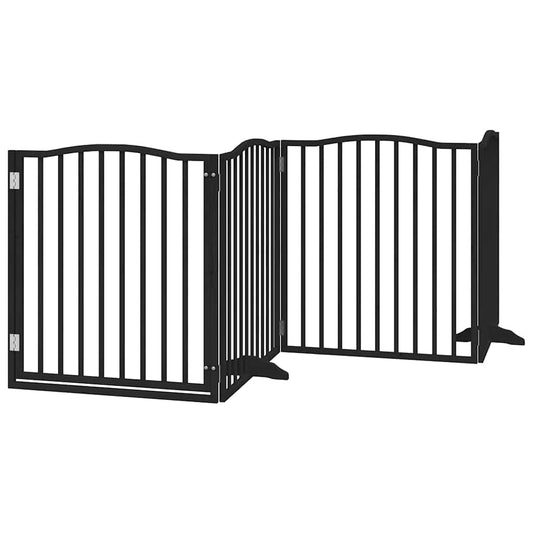 Dog Gate with Door Foldable 4 Panels Black 320 cm Poplar Wood