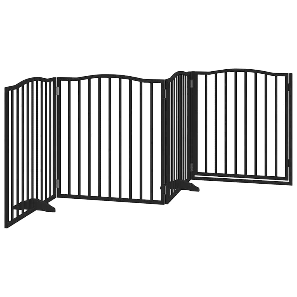 Dog Gate with Door Foldable 4 Panels Black 320 cm Poplar Wood