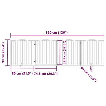 Dog Gate with Door Foldable 4 Panels Black 320 cm Poplar Wood