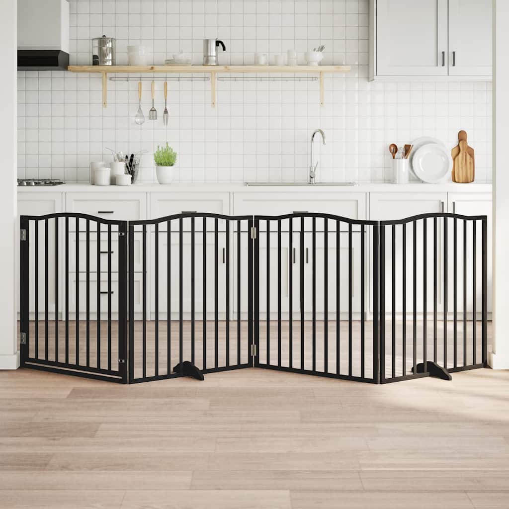 Dog Gate with Door Foldable 4 Panels Black 320 cm Poplar Wood