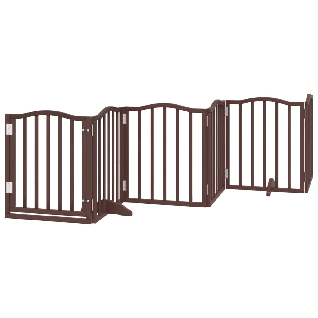 Dog Gate with Door Foldable 6 Panels Brown Oak 300 cm Poplar Wood