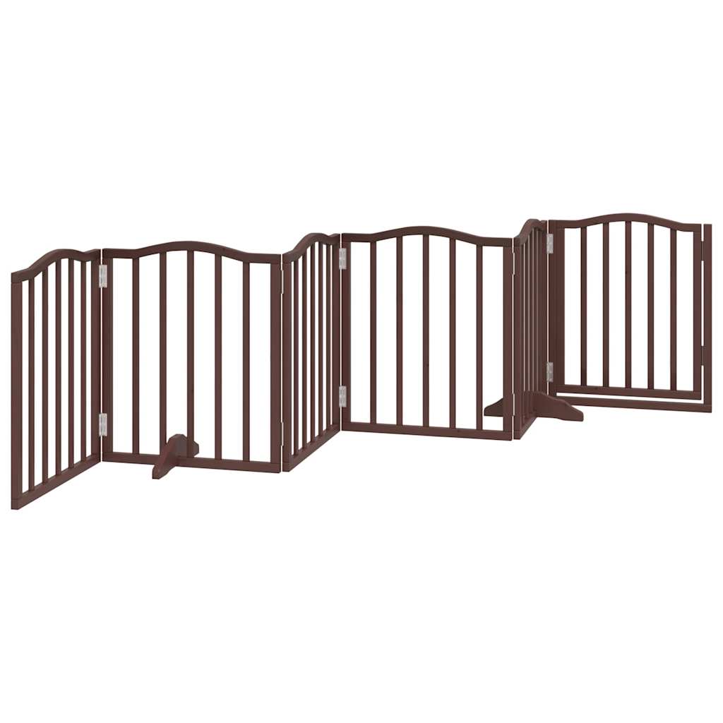 Dog Gate with Door Foldable 6 Panels Brown Oak 300 cm Poplar Wood