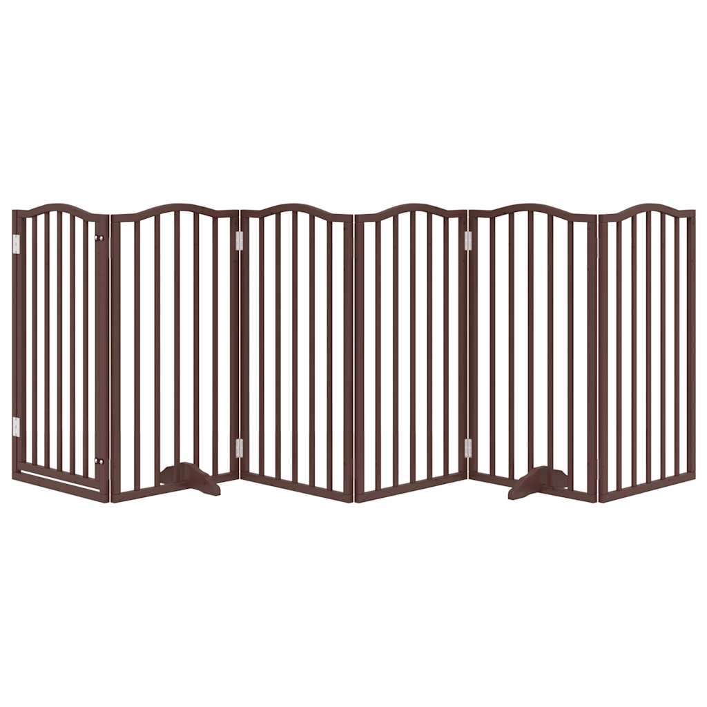 Dog Gate with Door Foldable 6 Panels Brown Oak 300 cm Poplar Wood