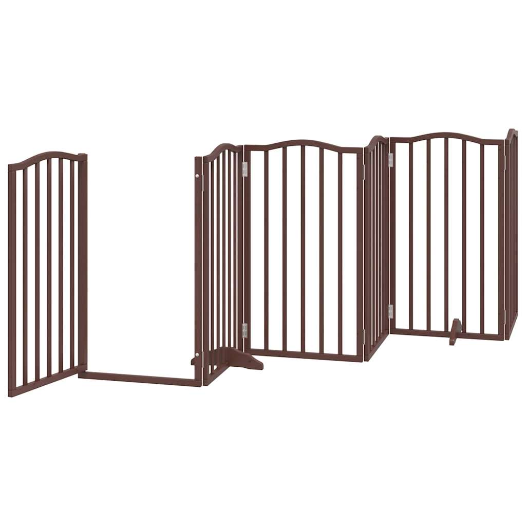 Dog Gate with Door Foldable 6 Panels Brown Oak 300 cm Poplar Wood