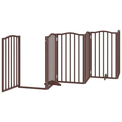 Dog Gate with Door Foldable 6 Panels Brown Oak 300 cm Poplar Wood