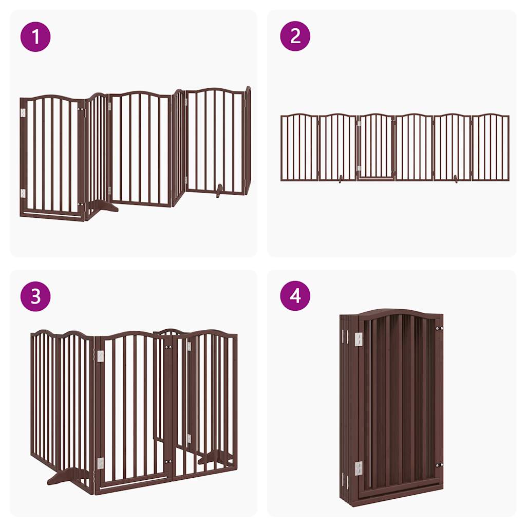 Dog Gate with Door Foldable 6 Panels Brown Oak 300 cm Poplar Wood