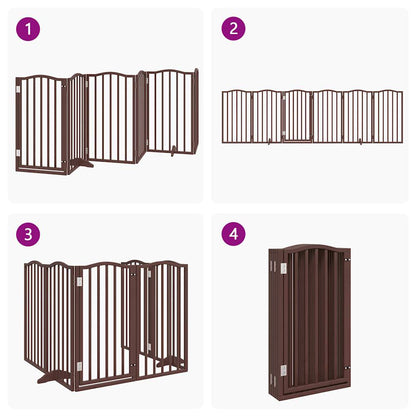 Dog Gate with Door Foldable 6 Panels Brown Oak 300 cm Poplar Wood