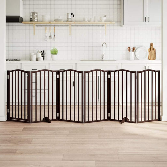 Dog Gate with Door Foldable 6 Panels Brown Oak 300 cm Poplar Wood