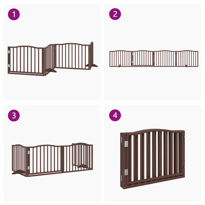 Dog Gate with Door Foldable 4 Panels Brown Oak 320 cm Poplar Wood