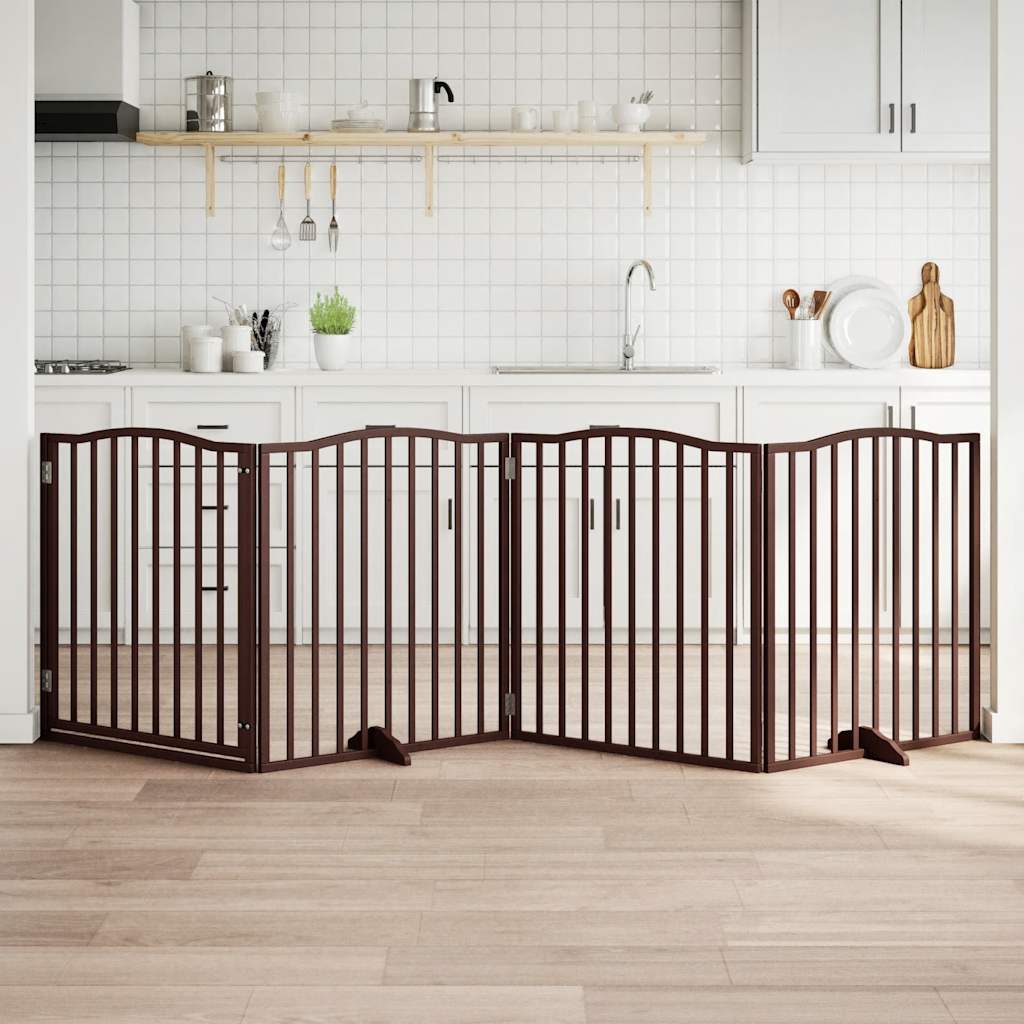 Dog Gate with Door Foldable 4 Panels Brown Oak 320 cm Poplar Wood