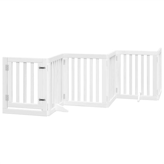 Dog Gate with Door Foldable 6 Panels White 300 cm Poplar Wood