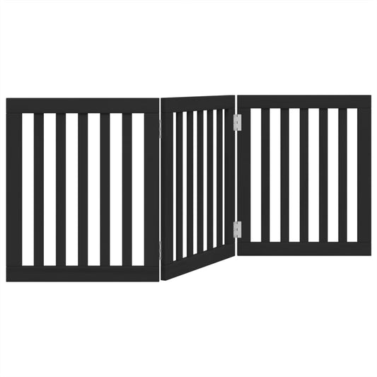 Dog Gate Foldable 3 Panels Black 150 cm Poplar Wood