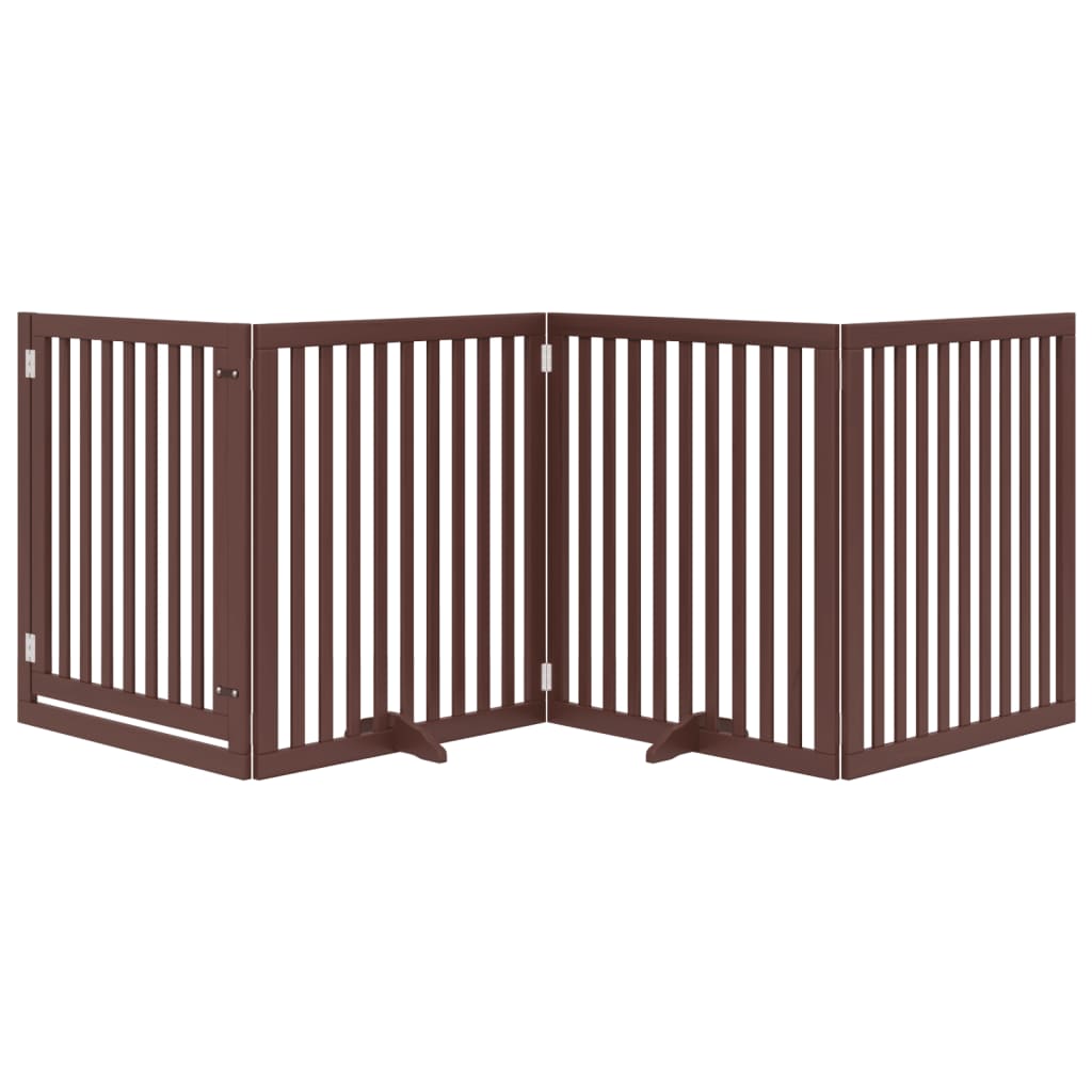 Dog Gate with Door Foldable 4 Panels Brown 320 cm Poplar Wood