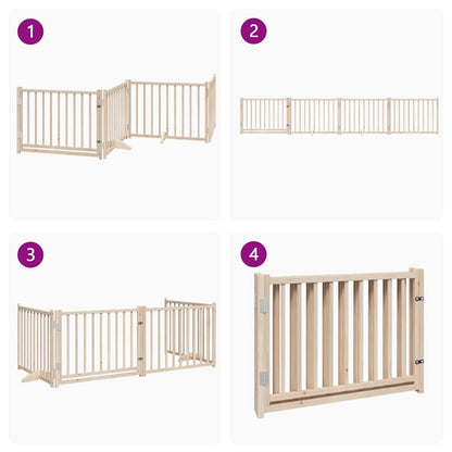 Dog Gate with Door Foldable 4 Panels 320 cm Solid Wood Fir
