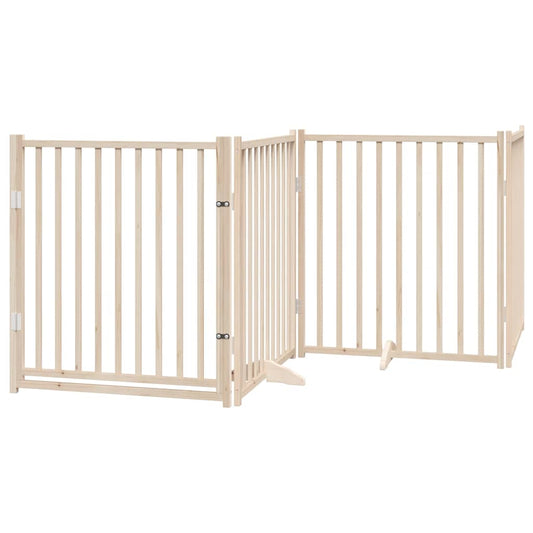 Dog Gate with Door Foldable 4 Panels 320 cm Solid Wood Fir